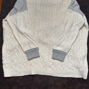 Free People Cream and Gray Cable Knit Sweater